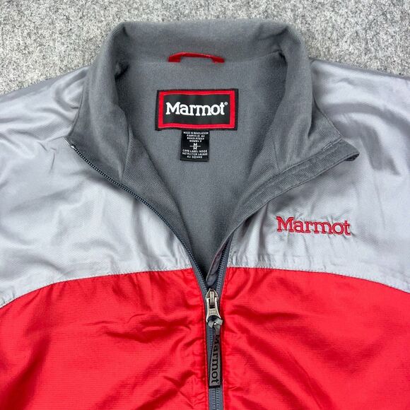 Marmot Jacket Womens Medium Gray Red‎ Full Zip Vented Fleece Lined Ski Coat Gorp - Picture 1 of 16